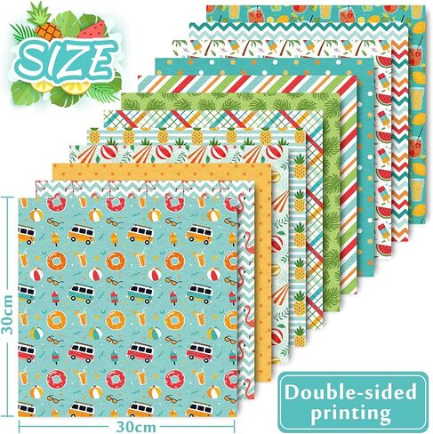 Whaline 12 Designs Summer Pattern Paper Pack 24 Sheet Holiday Scrapbook Specialty Paper Double-Sided Collection Decorative Craft Paper Folded Flat for Summer Card Making Scrapbook Photo Album Decor in Saudi Arabia