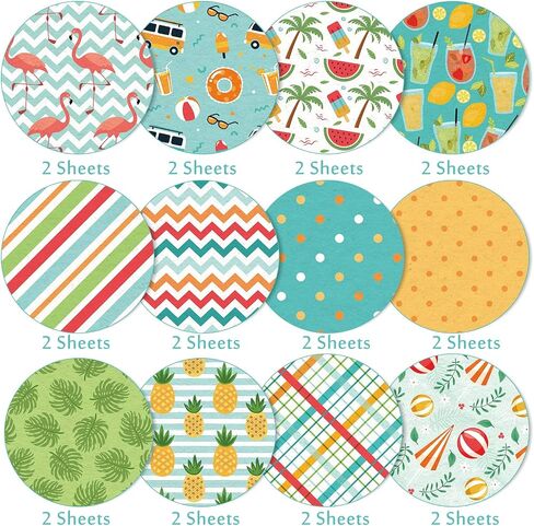 Whaline 12 Designs Summer Pattern Paper Pack 24 Sheet Holiday Scrapbook Specialty Paper Double-Sided Collection Decorative Craft Paper Folded Flat for Summer Card Making Scrapbook Photo Album Decor in Saudi Arabia