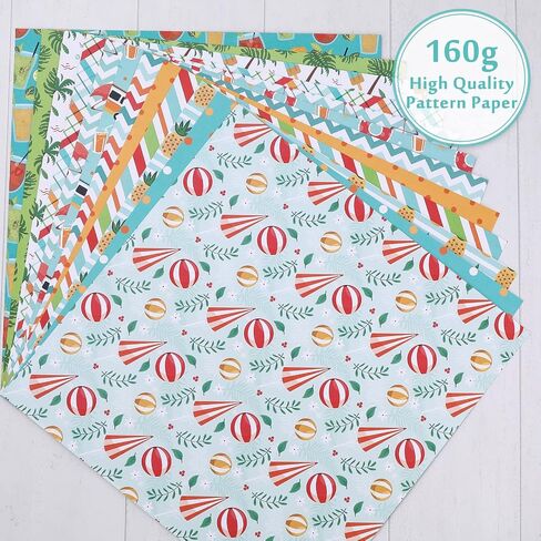 Whaline 12 Designs Summer Pattern Paper Pack 24 Sheet Holiday Scrapbook Specialty Paper Double-Sided Collection Decorative Craft Paper Folded Flat for Summer Card Making Scrapbook Photo Album Decor in Saudi Arabia