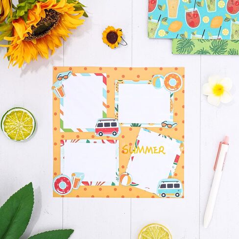 Whaline 12 Designs Summer Pattern Paper Pack 24 Sheet Holiday Scrapbook Specialty Paper Double-Sided Collection Decorative Craft Paper Folded Flat for Summer Card Making Scrapbook Photo Album Decor in Saudi Arabia