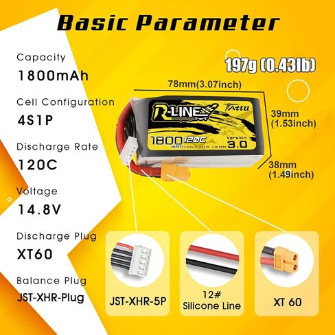 TATTU RLine الإصدار 3.0 1300mAh 14.8V 120C 4S بطارية ليبو مع قابس XT60 لشاحنة قارب RC طائرة هليكوبتر طائرات بدون طيار FPV in Saudi Arabia