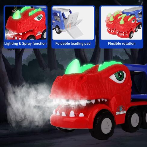 Dinosaur Truck Toys for 3 4 5 Year Old Boys, 9 in 1 Dinosaur Trucks for 2 3 4 Year Old Boy with 8 Pull Back Cars, Dinosaur Toy Trucks for Boys Age 2-3 with Smoke, Sound & Light, Birthday Gift for kids in Kuwait
