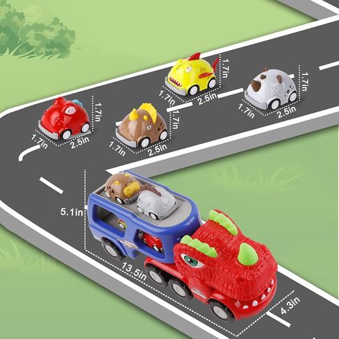 Dinosaur Truck Toys for 3 4 5 Year Old Boys, 9 in 1 Dinosaur Trucks for 2 3 4 Year Old Boy with 8 Pull Back Cars, Dinosaur Toy Trucks for Boys Age 2-3 with Smoke, Sound & Light, Birthday Gift for kids in Kuwait