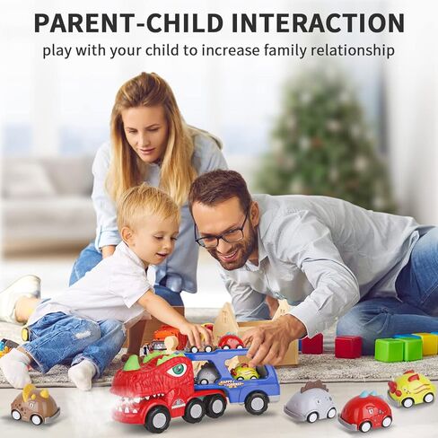 Dinosaur Truck Toys for 3 4 5 Year Old Boys, 9 in 1 Dinosaur Trucks for 2 3 4 Year Old Boy with 8 Pull Back Cars, Dinosaur Toy Trucks for Boys Age 2-3 with Smoke, Sound & Light, Birthday Gift for kids in Kuwait