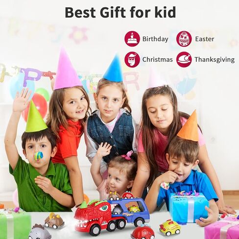 Dinosaur Truck Toys for 3 4 5 Year Old Boys, 9 in 1 Dinosaur Trucks for 2 3 4 Year Old Boy with 8 Pull Back Cars, Dinosaur Toy Trucks for Boys Age 2-3 with Smoke, Sound & Light, Birthday Gift for kids in Kuwait