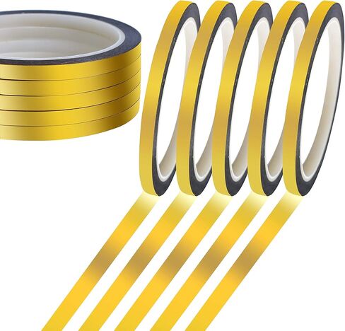 شريط مرآة واشي معدني من Swanaryo، 5 لفات، شريط ديكور واشي ذهبي وردي، شريط رسم فني DIY لتغليف الهدايا لتزيين خزانة الحائط وخزانة الحمام، 1/5 بوصة × 250 ياردة (ذهبي وردي) in Kuwait