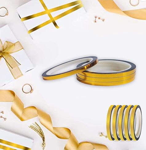 شريط مرآة واشي معدني من Swanaryo، 5 لفات، شريط ديكور واشي ذهبي وردي، شريط رسم فني DIY لتغليف الهدايا لتزيين خزانة الحائط وخزانة الحمام، 1/5 بوصة × 250 ياردة (ذهبي وردي) in Kuwait