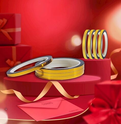 شريط مرآة واشي معدني من Swanaryo، 5 لفات، شريط ديكور واشي ذهبي وردي، شريط رسم فني DIY لتغليف الهدايا لتزيين خزانة الحائط وخزانة الحمام، 1/5 بوصة × 250 ياردة (ذهبي وردي) in Kuwait