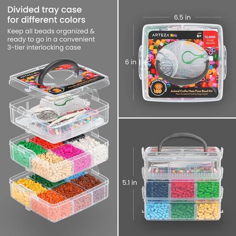خرز مصهر حراري للأطفال من أرتيزا، 12000 خرزة حديدية، 12 لونًا، 35 تصميمًا على شكل حيوانات، 5 قوالب، 10 حلقات مفاتيح، أنشطة للأطفال ومستلزمات حرفية للعب الداخلي وأنشطة ما بعد المدرسة in Kuwait