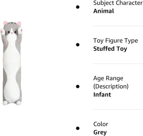 123Arts الكرتون القط لينة القطيفة الطويلة رمي وسادة الوسائد الحيوان واقعية ألعاب من نسيج مخملي in Kuwait