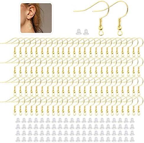 100 PCS Gold Earring Hooks Hypoallergenic Stainless Steel Earrings Fish Hooks with 100 PCS Clear Rubber Earring Backs for Jewelry Making DIY in Kuwait