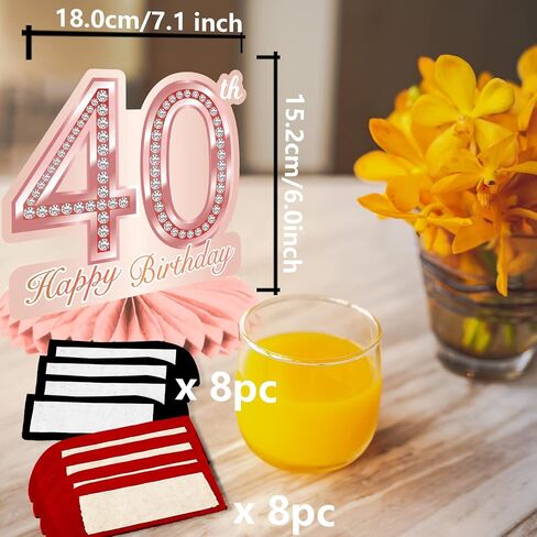 سعيد عيد ميلاد 40 ارتفع الذهب الجدول العسل المركزية البالونات موضوع ديكور الجدول ديكورات الجدول القبعات للفتيات النساء الأميرة الحلوة 40 سنة الوردي حفلة عيد ميلاد bday لوازم زخرفة in Kuwait