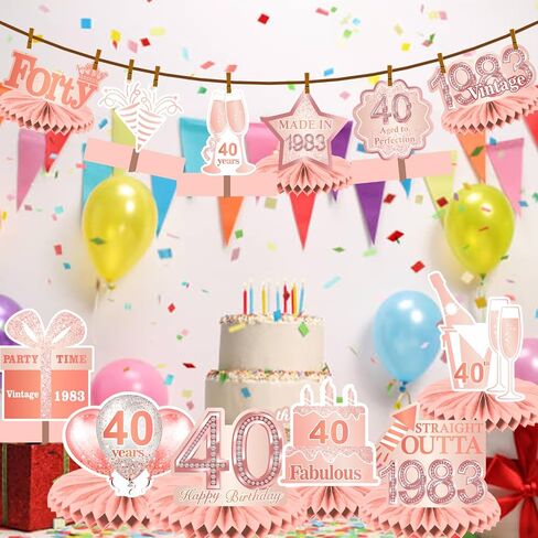 سعيد عيد ميلاد 40 ارتفع الذهب الجدول العسل المركزية البالونات موضوع ديكور الجدول ديكورات الجدول القبعات للفتيات النساء الأميرة الحلوة 40 سنة الوردي حفلة عيد ميلاد bday لوازم زخرفة in Kuwait