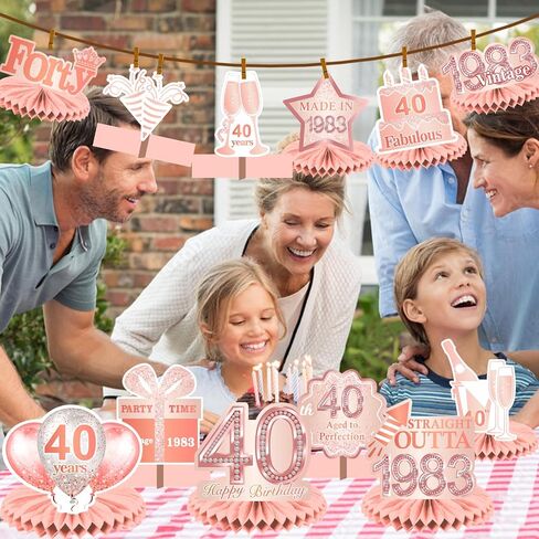 سعيد عيد ميلاد 40 ارتفع الذهب الجدول العسل المركزية البالونات موضوع ديكور الجدول ديكورات الجدول القبعات للفتيات النساء الأميرة الحلوة 40 سنة الوردي حفلة عيد ميلاد bday لوازم زخرفة in Kuwait