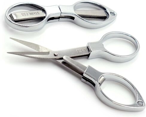 2 Pcs Mini Folding Scissors, Stainless Steel Telescopic Small Cutter, Foldable Scissors, Safety Portable for Travel, Fishing, Kitchen, Craft, Office, Cable, Hair, Sewing, Key Chain. in Saudi Arabia