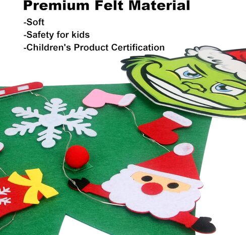 GameXcel 4ft Felt Christmas Tree for Toddlers with LED Light & 36pcs Ornaments, Velcro Montessori DIY Xmas Decorations - 4 Feet in Kuwait
