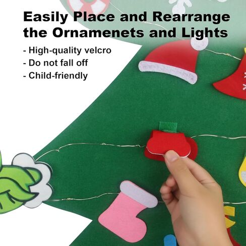 GameXcel 4ft Felt Christmas Tree for Toddlers with LED Light & 36pcs Ornaments, Velcro Montessori DIY Xmas Decorations - 4 Feet in Kuwait