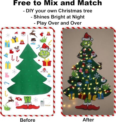 GameXcel 4ft Felt Christmas Tree for Toddlers with LED Light & 36pcs Ornaments, Velcro Montessori DIY Xmas Decorations - 4 Feet in Kuwait