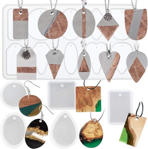 FUNSHOWCASE Geometry Pendant Jewelry Casting Epoxy Silicone Molds with Holes for Concrete Plaster Polymer Clay, 6-Bundle 15-Cavity in Saudi Arabia
