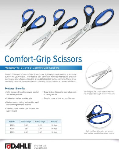 dahle عريقة comfort-grip مقص ، سطح ناعم بالمطاط ، مصنوع من الفولاذ المقاوم للصدأ ، شد قابل للتعديل ، فتحات مصنوعة بدقة double-ground شفرات, 5" Length in Kuwait