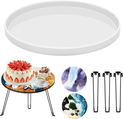 19.7 Inch Round Epoxy Table Resin Molds, ULENDIS Large Charcuterie Board Resin Mold with 3 PCS Hairpin Legs, Reusable DIY Art Home Decoration Resin Tray Mold for River Table, Cutting Board in Kuwait