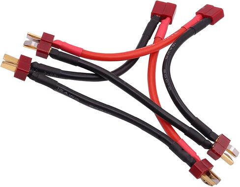 Treehobby 2PCS T-Plug 2 Male to 1 Female Series Connector Adapter Double Voltage Connectors with 12awg 10cm Silicone Wire Compatible with RC Car Truck Boat Lipo Battery Connection in Saudi Arabia