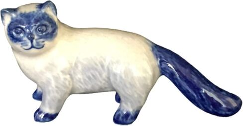 تمثال صغير من السيراميك لبيت الدمية الفارسي القط Delft الأزرق والأبيض النادرة مصغرة حديقة بونساي اليدوية رسمت هدية عيد الحب in Kuwait