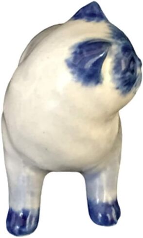 تمثال صغير من السيراميك لبيت الدمية الفارسي القط Delft الأزرق والأبيض النادرة مصغرة حديقة بونساي اليدوية رسمت هدية عيد الحب in Kuwait