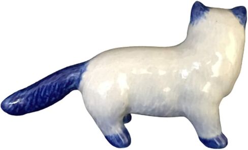 تمثال صغير من السيراميك لبيت الدمية الفارسي القط Delft الأزرق والأبيض النادرة مصغرة حديقة بونساي اليدوية رسمت هدية عيد الحب in Kuwait