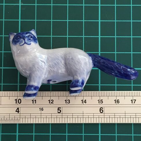 تمثال صغير من السيراميك لبيت الدمية الفارسي القط Delft الأزرق والأبيض النادرة مصغرة حديقة بونساي اليدوية رسمت هدية عيد الحب in Kuwait