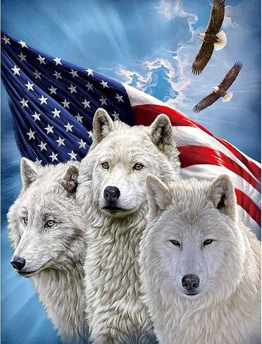 BOHUAYI مجموعات الطلاء الماسي للبالغين، طلاء يدوي 5D بالأرقام للبالغين المبتدئين، لوحات فنية بنقاط الماس الحفر الكامل DIY لديكور المنزل الجداري 11.8 × 15.7 بوصة (ذئب الحيوان) in Kuwait