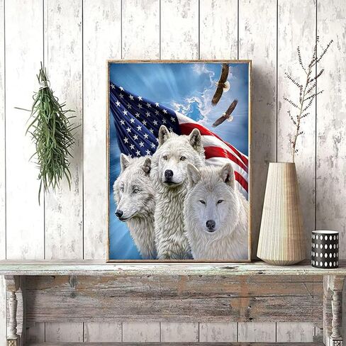 BOHUAYI مجموعات الطلاء الماسي للبالغين، طلاء يدوي 5D بالأرقام للبالغين المبتدئين، لوحات فنية بنقاط الماس الحفر الكامل DIY لديكور المنزل الجداري 11.8 × 15.7 بوصة (ذئب الحيوان) in Kuwait