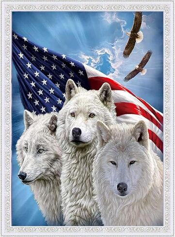 BOHUAYI مجموعات الطلاء الماسي للبالغين، طلاء يدوي 5D بالأرقام للبالغين المبتدئين، لوحات فنية بنقاط الماس الحفر الكامل DIY لديكور المنزل الجداري 11.8 × 15.7 بوصة (ذئب الحيوان) in Kuwait