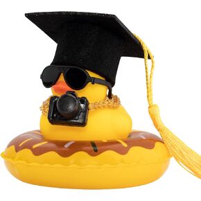 wonuu Rubber Duck Dashboard Decorations Visor Cap Duck Car Accessories for Car Ornament with Mini Hat Swim Ring Necklace and Sunglasses(A_Trencher Cap)