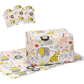 MAYPLUSS Wrapping Paper Sheet Set - Folded Flat - 3 Large sheets with 3 Gift tags - Summer Design(22.6 sq.ft.ttl) - 27.5 inch X 39.4 inch Per Sheet