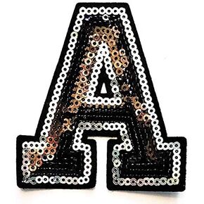 3" inch Black and Silver Sequin Letter A-Z Iron-on Patch Appliqué Sewing Alphabet Letter (B)