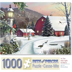 Bits and Pieces - 1000 Piece Jigsaw Puzzle - in The Still Light of Dawn - Snowy Barn with Birds, Winter Landscape Puzzle - by Artist Alan Giana - 1000 pc Jigsaw in Kuwait