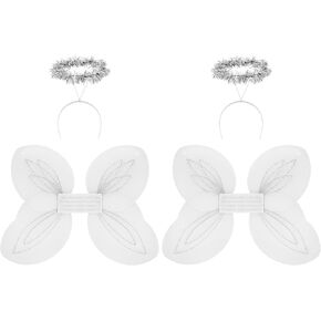 Darware Angel Wings وHalo Sets؛ أزياء تنكرية لمسابقات عيد الميلاد والهالوين واللعب الإبداعي والمزيد باللون الأبيض والفضي in Kuwait