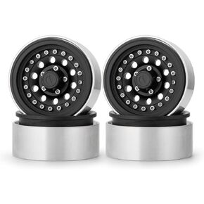QUE-T 1.9" Pack of 4 Alloy Metal Beadlock Wheel Rims for 1/10 RC Crawler SCX10 90046 D90 Trx4 (Bright Silver)