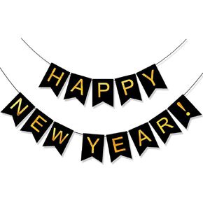 لافتة رأس السنة الجديدة السعيدة من KALOR، علامة رأس السنة الجديدة السعيدة باللون الأسود لديكورات رأس السنة الجديدة السعيدة 2024 ديكورات حفلات رأس السنة الجديدة in Kuwait