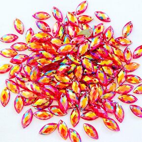 300pcs AB Horse Eye Shape Crystal Clear Sew On Acrylic Rhinestones Flatback Fancy Stones Sewing for Clothing Dress Decorations 7X15MM (AB)