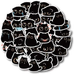 Aowplc Cute Cat Vinyl Stickers, Black, 40 Pcs