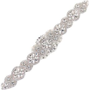 حزام الزفاف مزين بحجر الراين مع بلورات ولؤلؤ - مخيط على أو لاصق لوشاح الزفاف DIY 11.4 × 1.9 بوصة فضي Rz-011 in Kuwait