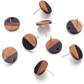 FASHEWELRY 20 Pairs Wood Stud Earring Posts Wooden Fan Earring Pin Studs Wood Earring Blanks with Loop for DIY Earrings Jewelry Making