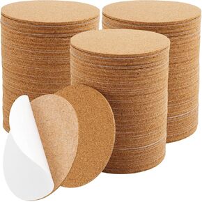SHEUTSAN 240 PCS 4 x 4 Inch Self Adhesive Cork Round, Cork Adhesive Sheets Blank Non Slip Cork Backing Sheets Mini Cork Tiles Mat for Coasters Wall Decoration Arts & DIY Crafts, Brown