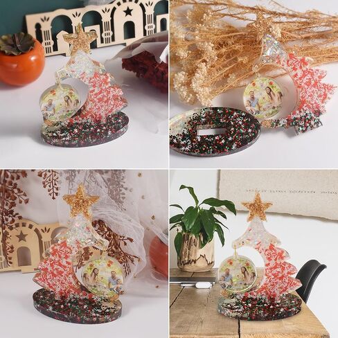 Voaesdk كبير إطار صورة شجرة عيد الميلاد قوالب السيليكون الراتنج إطار الصورة عرض قوالب الايبوكسي مع حامل DIY بها بنفسك عيد الميلاد زخرفة الحرف الجدول هدايا ديكور المنزل in Kuwait