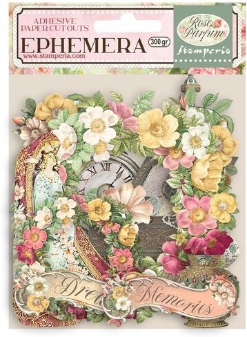 Stamperia International Rose Parfum Bundle: Cardstock Ephemera Adhesive Paper Cut Outs DFLCT09 + Cardstock Ephemera Adhesive Paper Cut Outs DFLCT10 in Kuwait