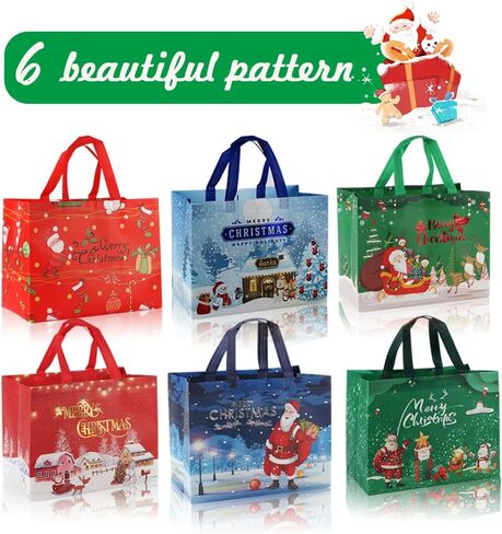 أكياس هدايا عيد الميلاد 12 قطعة من BAISDY، حقائب كبيرة قابلة لإعادة الاستخدام مع مقابض in Kuwait