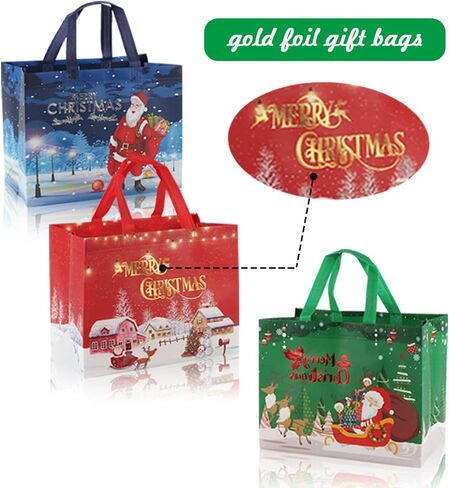 أكياس هدايا عيد الميلاد 12 قطعة من BAISDY، حقائب كبيرة قابلة لإعادة الاستخدام مع مقابض in Kuwait