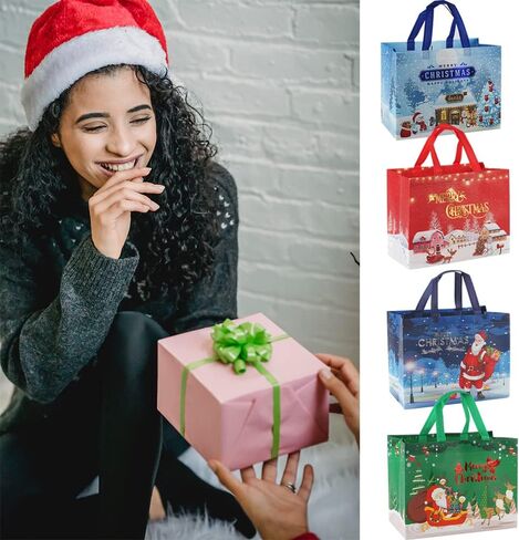 أكياس هدايا عيد الميلاد 12 قطعة من BAISDY، حقائب كبيرة قابلة لإعادة الاستخدام مع مقابض in Kuwait
